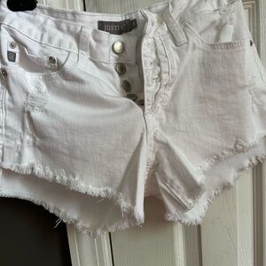 Just USA Frayed Hem White Jean Shorts